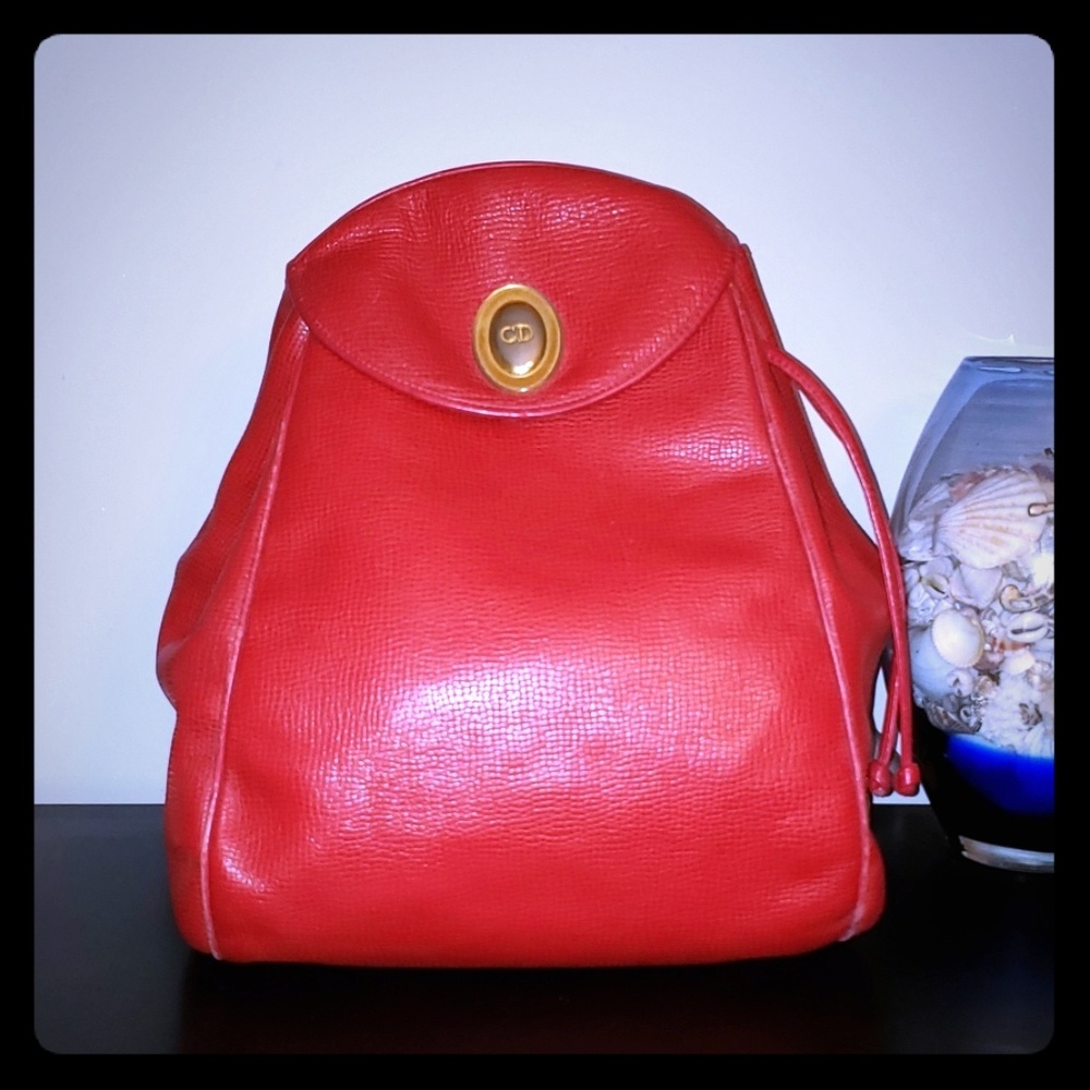 VINTAGE Christian Dior Leather Red Backpack Bag